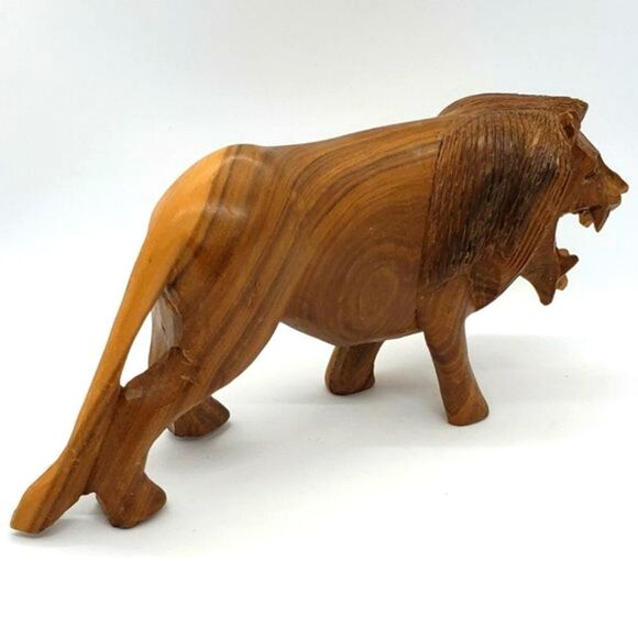 Vintage Hand Carved Wooden Lion Figurine - Picture 3 of 13
